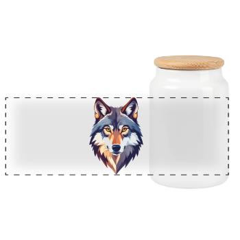 Wolf Kopf Motiv stolzer Wolfskopf Illustration - Panorama Keksdose mit Holzdeckel - Weiß - Vorne