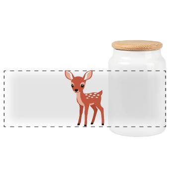 Cute curious fawn minimalist style - Panoramic Cookie Jar with Wooden Lid - white - Front