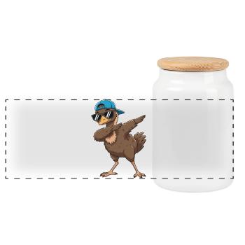 Cool Dabbing Emu Sunglasses Cartoon Art - Panoramic Cookie Jar with Wooden Lid - white - Front