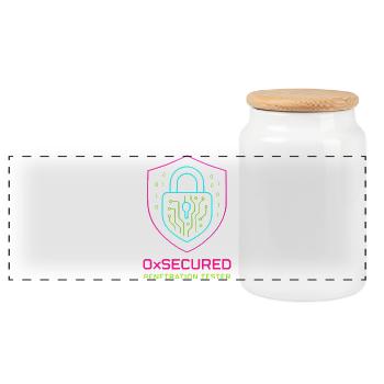 Shield 0xSecure Cyber-Penetrationstester - Panorama Keksdose mit Holzdeckel - Weiß - Vorne