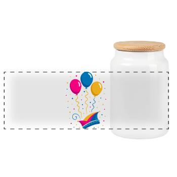 Carnaval avec bonnet de bouffon et ballons colorés - Boîte à biscuits avec couvercle en bois - blanc - Devant