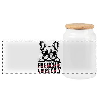 Frenchie Vibes Only - Urban French Bulldog - Panoramic Cookie Jar with Wooden Lid - white - Front
