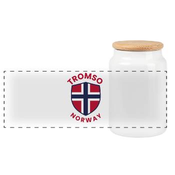 Tromsø-Schild: Norwegische Flagge - Panorama Keksdose mit Holzdeckel - Weiß - Vorne
