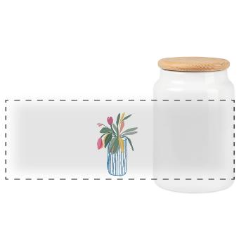 Colorful bouquet in vase tulips design - Panoramic Cookie Jar with Wooden Lid - white - Front