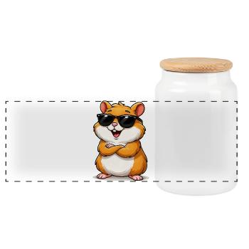 Confident hamster with sunglasses - Panoramic Cookie Jar with Wooden Lid - white - Front