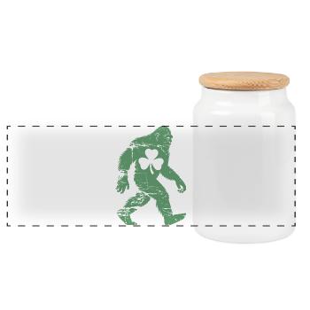 St Patricks Day Bigfoot Shamrock - Panoramic Cookie Jar with Wooden Lid - white - Front