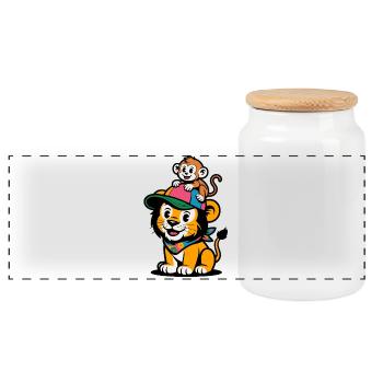 Lion et Singe mignons – Meilleurs amis - Boîte à biscuits avec couvercle en bois - blanc - Devant