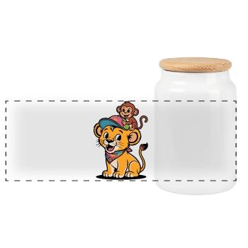 Lion et Singe mignons – Meilleurs amis - Boîte à biscuits avec couvercle en bois - blanc - Devant