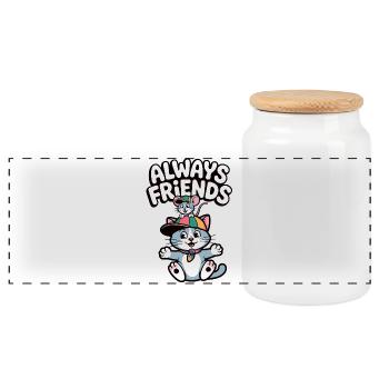 Illustration du chat et de la souris de Always Friends - Boîte à biscuits avec couvercle en bois - blanc - Devant