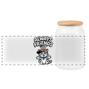 Always Friends Katze und Maus - Panorama Keksdose mit Holzdeckel - Weiß - Vorne