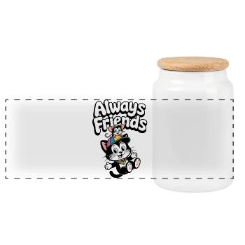 Toujours amis du chat et de la souris - Boîte à biscuits avec couvercle en bois - blanc - Devant