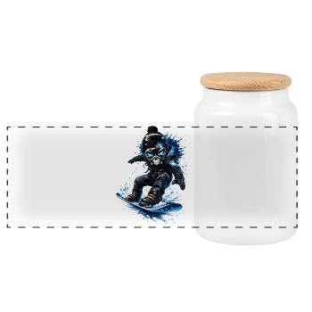Snowboard Skull – coole Streetwear  - Panorama Keksdose mit Holzdeckel - Weiß - Vorne