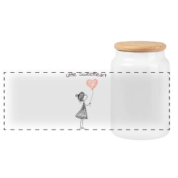 Petit Amour – Motif de ballon en forme de cœur - Boîte à biscuits avec couvercle en bois - blanc - Devant