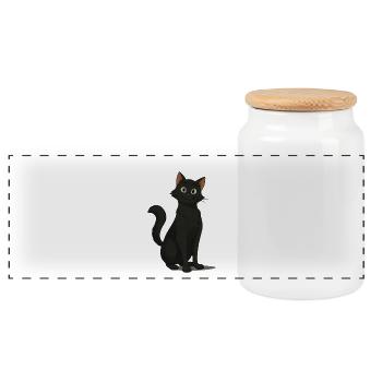 Schelmische Schwarze Katzen-Illustration - Panorama Keksdose mit Holzdeckel - Weiß - Vorne