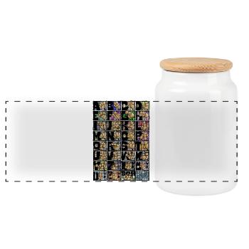 German Finger Alphabet 3 / - Panoramic Cookie Jar with Wooden Lid - white - Front