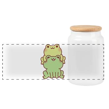 Cute Frogs Stacked Together Best Friends - Panoramic Cookie Jar with Wooden Lid - white - Front
