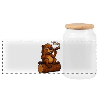 Castor refroidi avec un cigare - Boîte à biscuits avec couvercle en bois - blanc - Devant