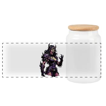 Crying demon woman in nail armor - Panoramic Cookie Jar with Wooden Lid - white - Front