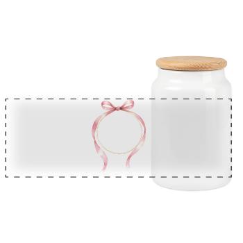 Bow Circle Pink Gold Customizable - Panoramic Cookie Jar with Wooden Lid - white - Front