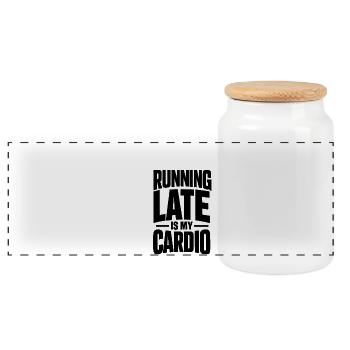Running Late Is My Cardio - Panoramic Cookie Jar with Wooden Lid - white - Front