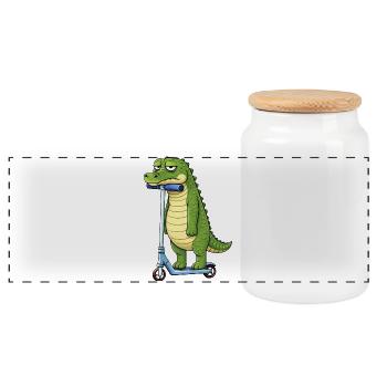 Süßes Krokodil Roller Cartoon Einsam Freundschaft - Panorama Keksdose mit Holzdeckel - Weiß - Vorne