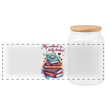 Mon week-end est entièrement planifié avec des livres - Boîte à biscuits avec couvercle en bois - blanc - Devant