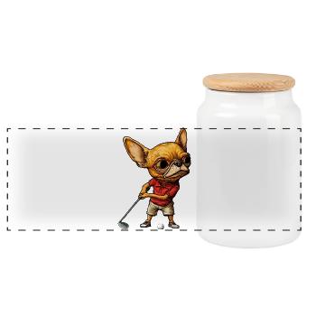 Chihuahua Golfspieler - Panorama Keksdose mit Holzdeckel - Weiß - Vorne