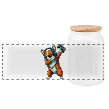 Gamer Corgi Dog Playing Video Games Art - Panoramic Cookie Jar with Wooden Lid - white - Front