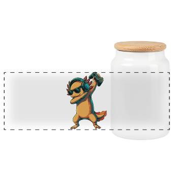 Gamer Axolotl Mexican Walking Fish Games Art - Panoramic Cookie Jar with Wooden Lid - white - Front
