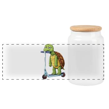 Dessin animé tortue mignonne trottinette ennuyeuse - Boîte à biscuits avec couvercle en bois - blanc - Devant