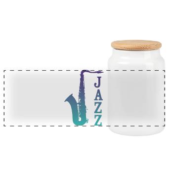 Jazz Saxo - Panoramic Cookie Jar with Wooden Lid - white - Front