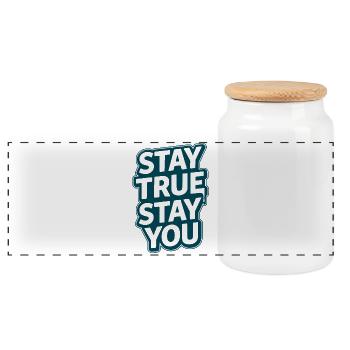 Reste fidèle Reste toi - Reste fidèle à toi Lettrage - Boîte à biscuits avec couvercle en bois - blanc - Devant
