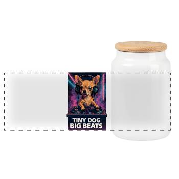 Chihuahua DJ: Tiny Dog Big Beats – Retro Neon - Panoramic Cookie Jar with Wooden Lid - white - Front
