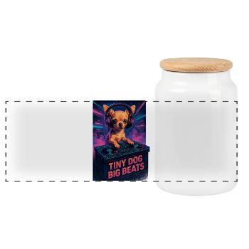 Chihuahua DJ: Tiny Dog Big Beats – Retro Neon - Panoramic Cookie Jar with Wooden Lid - white - Front