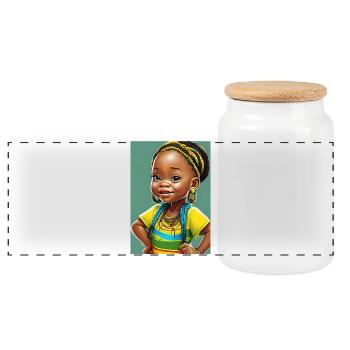Colorful Afro Little Girl - Panoramic Cookie Jar with Wooden Lid - white - Front