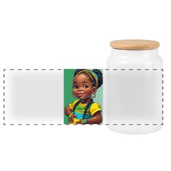 Colorful Afro Child in Braids - Panoramic Cookie Jar with Wooden Lid - white - Front