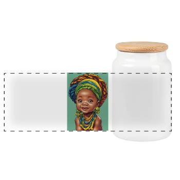 African baby with colorful fabrics - Panoramic Cookie Jar with Wooden Lid - white - Front