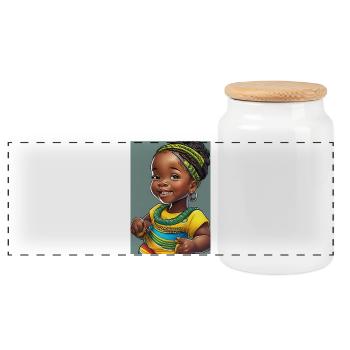 Buntes und fröhliches afrikanisches Mädchen - Panorama Keksdose mit Holzdeckel - Weiß - Vorne