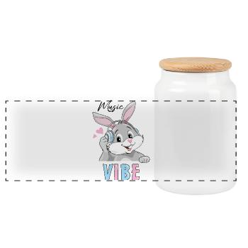 Happy_bunny_in_headphones. Music_vibe - Panorama Keksdose mit Holzdeckel - Weiß - Vorne