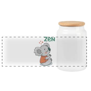 Koala Zen im orangefarbenen Pullover - Panorama Keksdose mit Holzdeckel - Weiß - Vorne