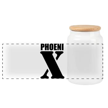 Phoenix – First Name Design | Minimal Typography - Panorama Keksdose mit Holzdeckel - Weiß - Vorne