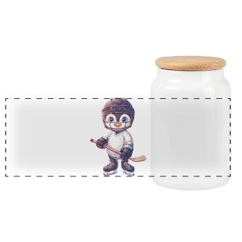 Süßer Pinguin Cartoon Eishockey Spieler Sport - Panorama Keksdose mit Holzdeckel - Weiß - Vorne