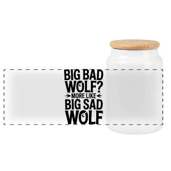 Großer trauriger Wolf - Typo - Panorama Keksdose mit Holzdeckel - Weiß - Vorne