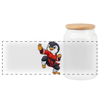 Penguin Martial Arts Kung Fu Chinese Tradition - Panoramic Cookie Jar with Wooden Lid - white - Front