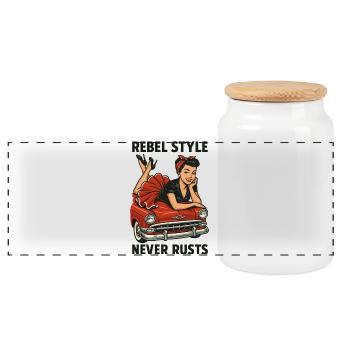 Pin-up rockabilly : Le style rebelle ne rouille jamais rétro - Boîte à biscuits avec couvercle en bois - blanc - Devant