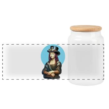STEAM MONA - steam punk'n'roll - Panoramic Cookie Jar with Wooden Lid - white - Front