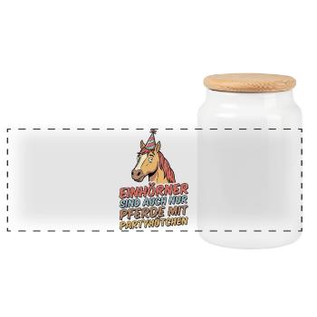 Cheval de fête avec chapeau - Boîte à biscuits avec couvercle en bois - blanc - Devant
