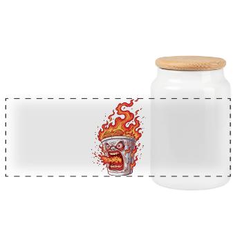 Noodle box with angry face - Panoramic Cookie Jar with Wooden Lid - white - Front