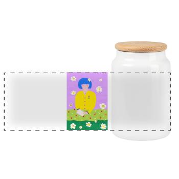Femme lectrice dans le jardin - Boîte à biscuits avec couvercle en bois - blanc - Devant