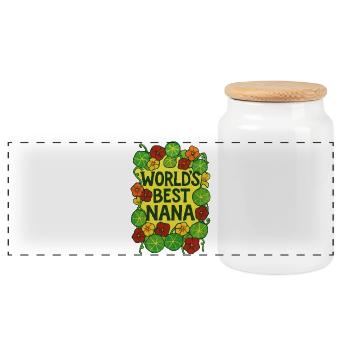 World's Best Nana Floral Lettering - Panoramic Cookie Jar with Wooden Lid - white - Front